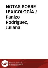 Portada:NOTAS SOBRE LEXICOLOGÍA / Panizo Rodriguez, Juliana