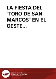 Portada:LA FIESTA DEL "TORO DE SAN MARCOS" EN EL OESTE PENINSULAR (II) / Dominguez Moreno, José María