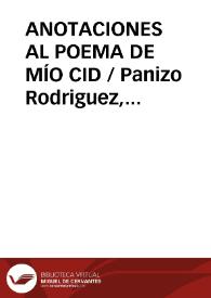 Portada:ANOTACIONES AL POEMA DE MÍO CID / Panizo Rodriguez, Juliana