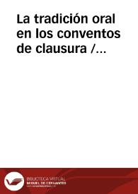 Portada:La tradición oral en los conventos de clausura / Caramanzana, Ana