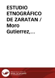 Portada:ESTUDIO ETNOGRÁFICO DE ZARATAN / Moro Gutierrez, Lourdes