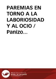 Portada:PAREMIAS EN TORNO A LA LABORIOSIDAD Y AL OCIO / Panizo Rodriguez, Juliana