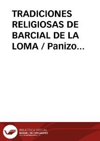 Portada:TRADICIONES RELIGIOSAS DE BARCIAL DE LA LOMA / Panizo Rodriguez, Juliana