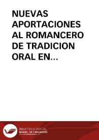 Portada:NUEVAS APORTACIONES AL ROMANCERO DE TRADICION ORAL EN LA PROVINCIA DE PALENCIA / Porro Fernandez, Carlos A.