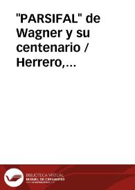 Portada:"PARSIFAL" de Wagner y su centenario / Herrero, Fernando