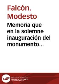 Portada:Memoria que en la solemne inauguración del monumento de Fr. Luis de León verificada el día 25 de abril de 1869