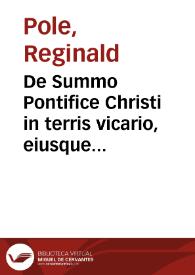 Portada:De Summo Pontifice Christi in terris vicario, eiusque officio et potestate