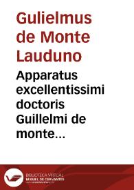 Portada:Apparatus excellentissimi doctoris Guillelmi de monte Hauduno super Cleme[n]tinas nunq[uam] antehac neq[ue] integre neq[ue] fideliter impressus