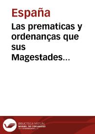 Portada:Las prematicas y ordenanças que sus Magestades ordenaron sobre los trajes, Brocados, Oros, y Sedas en el año de mil y quinientos y cincuenta y uno