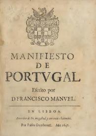 Portada:Manifiesto de Portugal / escrito por D. Francisco Manuel