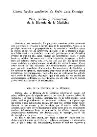 Portada:Última lección académica de Pedro Laín Entralgo : vida, muerte y resurrección de la historia de la medicina / Pedro Laín Entralgo
