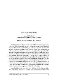 Portada:Juana Escabias; prólogo de Juan Ignacio García Garzón : \"Apología del amor\", Madrid, Huerga&Fierro, 2011, 87 págs. [Reseña] / Fernando Olaya Pérez