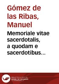 Portada:Memoriale vitae sacerdotalis, a quodam e sacerdotibus gallicanis exulibus dispositum