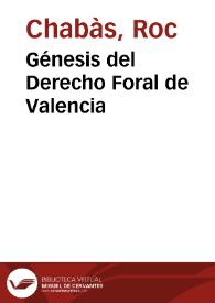 Portada:Génesis del Derecho Foral de Valencia