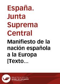 Portada:Manifiesto de la nación española a la Europa 