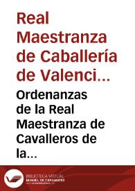 Portada:Ordenanzas de la Real Maestranza de Cavalleros de la ciudad de Valencia 