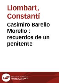Portada:Casimiro Barello Morello : recuerdos de un penitente