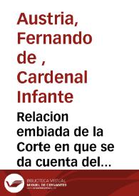 Portada:Relacion embiada de la Corte en que se da cuenta del encuentro que han tenido los Galeones de Dunquerque, con la Armada de los Olandeses ... : y tambien se auisa de los sucessos de Flandes por el señor Infante Cardenal ...