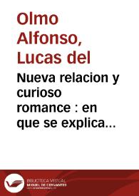 Portada:Nueva relacion y curioso romance : en que se explica la Letania de Nuestra Señora