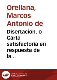 Portada:Disertacion, o Carta satisfactoria en respuesta de la publicada por D. Damian Maron y Rama, persuadiendo, que es menor mal sufrir Ratones, que tener Gatos, convencese todo lo contrario ...