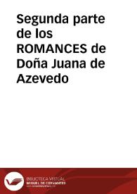 Portada:Segunda parte de los ROMANCES de Doña Juana de Azevedo