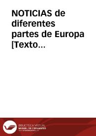 Portada:NOTICIAS de diferentes partes de Europa [Texto impreso] : publicadas en Barcelona a 26 de Enero y en Valencia a 5 de Febrero de 1707