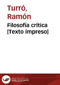 Portada:Filosofía crítica [Texto impreso]