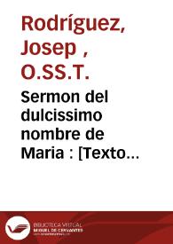 Portada:Sermon del dulcissimo nombre de Maria : [Texto impreso] que en la festiuidad de su Oficio nuevo por la victoria de Viena contra el gran turco, le consagrò la ...