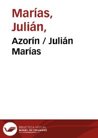 Portada:Azorín / Julián Marías