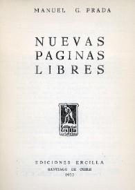 Portada:Nuevas páginas libres / Manuel G. Prada