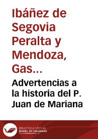 Portada:Advertencias a la historia del P. Juan de Mariana