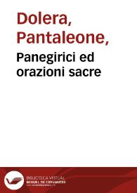 Portada:Panegirici ed orazioni sacre / de Pantaleone Dolera...