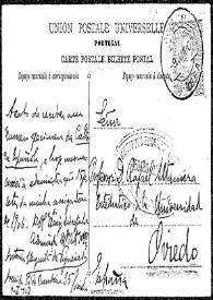 Portada:Tarjeta postal de Antonio Mesquita de Figueiredo a Rafael Altamira, Coimbra, 9 de enero de 1907 / Antonio Mesquita de Figueiredo