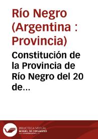 Portada:Constitución de la Provincia de Río Negro del 20 de junio de 1988