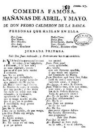 Portada:Mañanas de abril, y mayo / de Don Pedro Calderon de la Barca