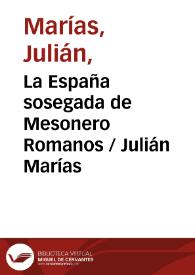 Portada:La España sosegada de Mesonero Romanos / Julián Marías
