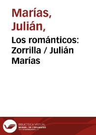 Portada:Los románticos: Zorrilla / Julián Marías