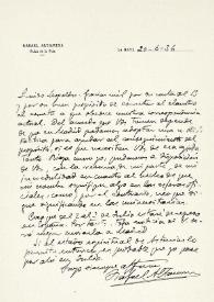 Portada:Carta de Rafael Altamira a Leopoldo García-Alas García-Argüelles. La Haya, 20 de junio de 1936