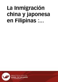 Portada:La Inmigración china y japonesa en Filipinas : documentos
