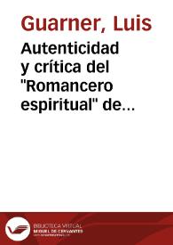 Portada:Autenticidad y crítica del \"Romancero espiritual\" de Lope de Vega