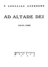 Portada:Ad altare dei, 1912-1922 / F. González Guerrero
