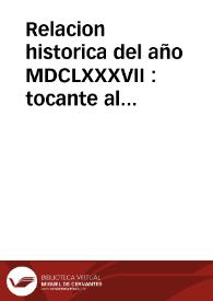 Portada:Relacion historica del año MDCLXXXVII : tocante al Estado, sucessos y progressos de la Liga Sagrada contra turcos formada de las ultimas cartas de Italia y el norte, publicada el martes 15 de Julio