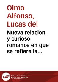 Portada:Nueva relacion, y curioso romance en que se refiere la Creacion del Mundo, y la Fabrica del Hombre, repartida por los dias de la Semana ...