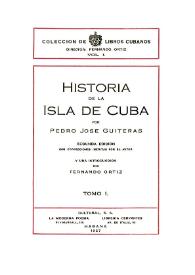 Portada:Historia de la Isla de Cuba. Tomo 1 / por Pedro José Guiteras ; y una introducción por Fernando Ortiz