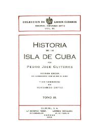 Portada:Historia de la Isla de Cuba. Tomo 3 / por Pedro José Guiteras ; y una introducción por Fernando Ortiz
