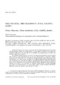Portada:Tres teorías, tres realismos: Zola, Galdós, James / Darío Villanueva
