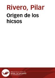 Portada:Origen de los hicsos / Pilar Rivero y Julián Pelegrín