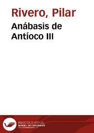 Portada:Anábasis de Antíoco III / Pilar Rivero y Julián Pelegrín