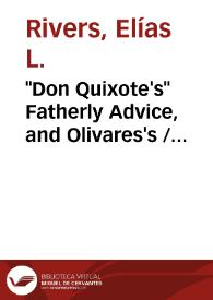 Portada:"Don Quixote's" Fatherly Advice, and Olivares's / Elías L. Rivers