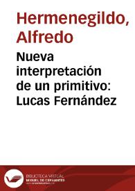 Portada:Nueva interpretación de un primitivo: Lucas Fernández / Alfredo Hermenegildo